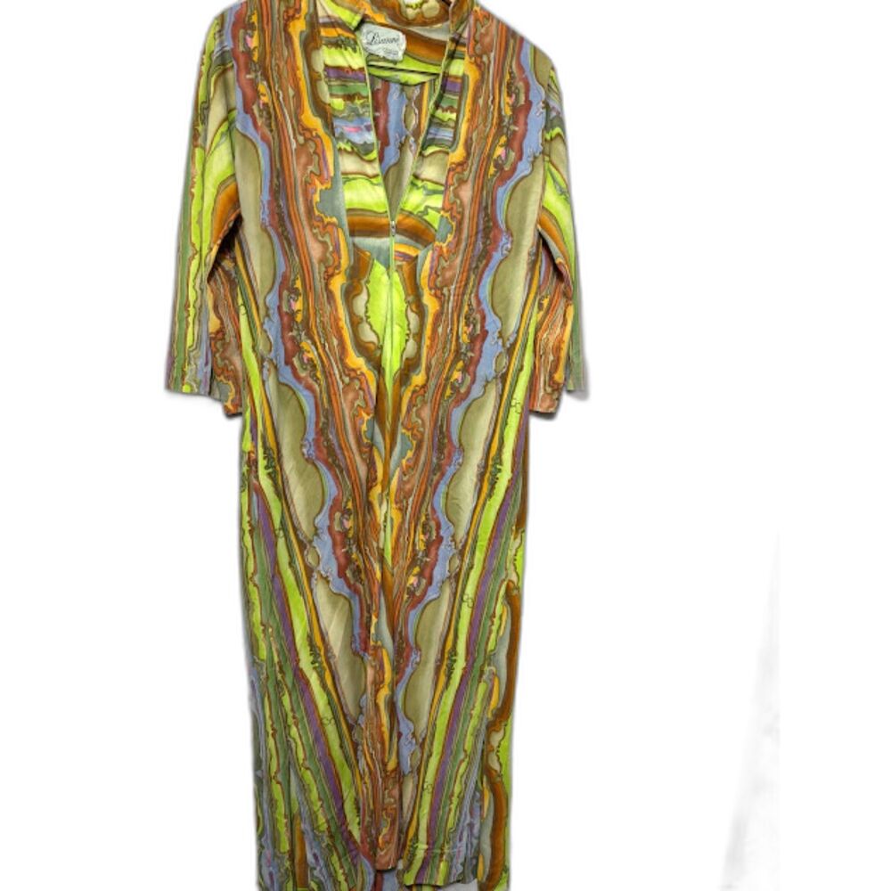VTG Lisanne Loungewear Robe Housecoat Mumu Green Funky Maximalist M Psychedelic
